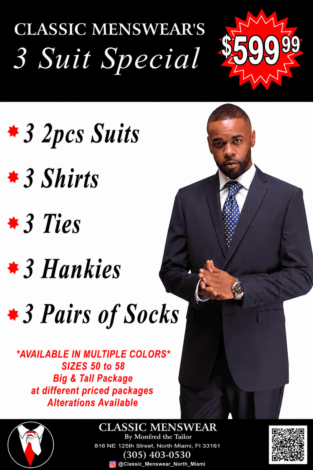 Big & Tall 3 Suit Special — $599.99 bundle deal at Classic Menswear